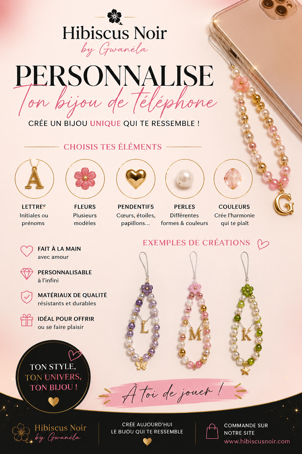 🌸 Personnalise ton bijou de téléphone